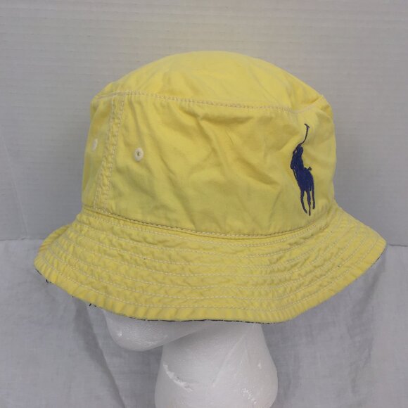 NEW Vintage Polo Ralph Lauren Bucket Hat! Weathered Yellow With Navy Big Pony
